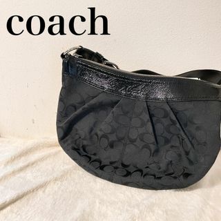 コーチ(COACH)の美品✨COACHコーチセミショルダーバッグトートバッグブラック黒シグネチャー総柄(ショルダーバッグ)