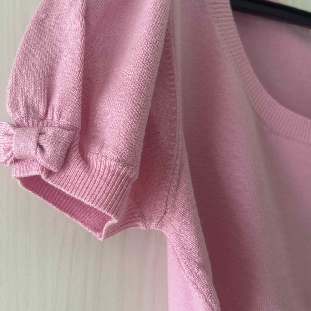 ef-de(エフデ)のエフデ　お袖リボン　ピンク　半袖　サラッとニット　サイズ9号　M　 レディースのトップス(カットソー(半袖/袖なし))の商品写真