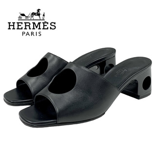エルメス(Hermes)のエルメス HERMES ELIA サンダル 靴 シューズ レザー ブラック 黒 ミュール サークルカット(サンダル)