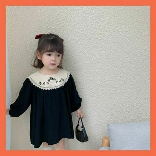 【SALE】ワンピース 黒 刺繍 襟 ドレス バースデーフォト(ワンピース)