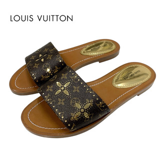LOUIS VUITTON - ルイヴィトン LOUIS VUITTON ロックイットライン サンダル 靴 シューズ レザー ブラウン ゴールド 未使用 フラットサンダル パンチング