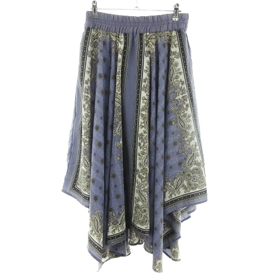 AS KNOW AS(アズノウアズ)のアズノウアズ スカート フレア ロング ヘム ウエストゴム 薄手 総柄 M 紫 レディースのスカート(ロングスカート)の商品写真