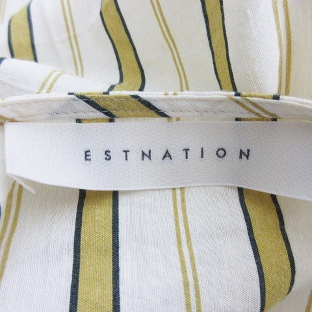 ESTNATION(エストネーション)のエストネーション ブラウス カットソー 半袖 麻 ストライプ 38 黄 トップス レディースのトップス(シャツ/ブラウス(半袖/袖なし))の商品写真
