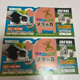 那須サファリーパーク　入場特別割引券　大人2枚セット　1000円引き(動物園)