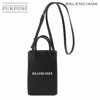 バレンシアガ(Balenciaga)のバレンシアガ BALENCIAGA ショッピング フォン ホルダー ショルダー バッグ レザー ブラック 593826 VLP 90233290(ショルダーバッグ)