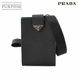 PRADA - 未使用 展示品 プラダ PRADA サフィアーノ スマートフォンケース ショルダー バッグ レザー ネロ ブラック シルバー 金具 VLP 90233331