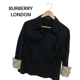 BURBERRY - バーバリーロンドン　長袖シャツ　ブラック　LL ホースロゴ　ノバチェック