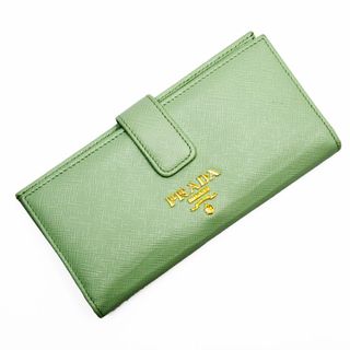 プラダ(PRADA)のプラダ PRADA 二つ折り長財布 レザー ライトグリーン ゴールド レディース 送料無料【中古】 w0282i(財布)