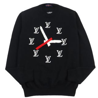 ルイヴィトン(LOUIS VUITTON)の美品●LOUIS VUITTON ルイヴィトン 22AW クロックインタルシア クルーネックニット セーター ブラック L イタリア製 正規品 メンズ(ニット/セーター)