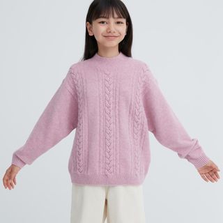 ユニクロ(UNIQLO)のGIRLS スフレヤーンケーブルモックネックセーター（長袖）(ニット)