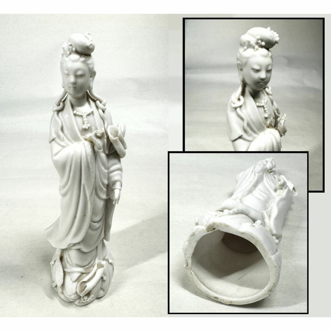 徳化窯 観音様立像 時代物 唐物白高麗 伝世品焼物 白磁 徳化窯 観音様立像 時代物 唐物白高麗 伝世品焼物 白磁