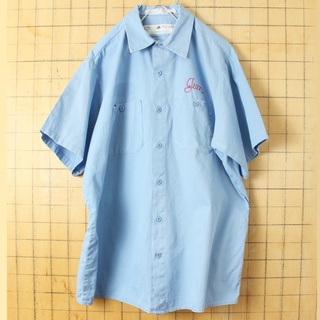 ラングラー(Wrangler)のUSA製 RED KAP チェーンステッチワークシャツ ブルーL 半袖 ss85(シャツ)