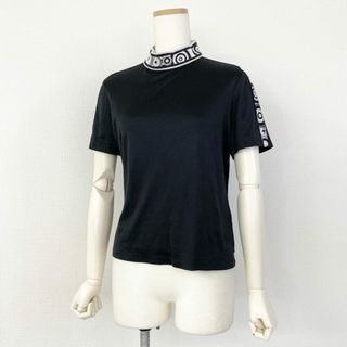 レオナール(LEONARD)の59e20 LEONARD レオナール ハイネック 半袖Tシャツ カットソー トップス 美しいプリント切替 サイズM ブラック コットン100％ レディース 日本製(Tシャツ(長袖/七分))