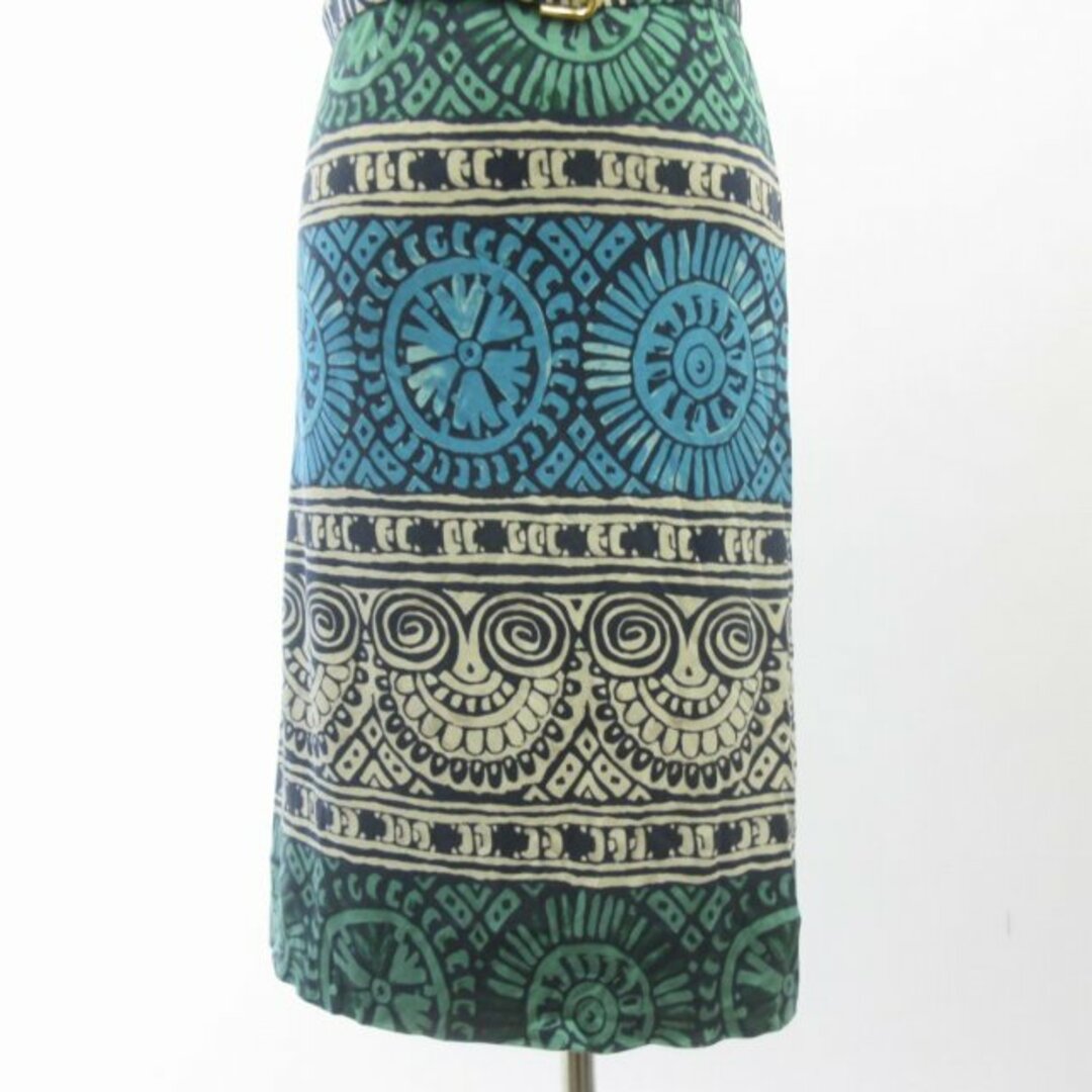 Tory Burch(トリーバーチ)のトリーバーチ シルク ワンピース スカート ベルト付 ひざ丈 総柄 青 XS レディースのワンピース(ひざ丈ワンピース)の商品写真