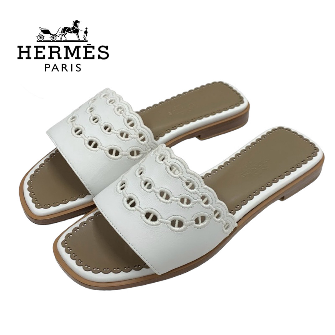 Hermes(エルメス)のエルメス HERMES ガエル サンダル 靴 シューズ レザー ホワイト 白 フラットサンダル ミュール シェーヌダンクル レディースの靴/シューズ(サンダル)の商品写真