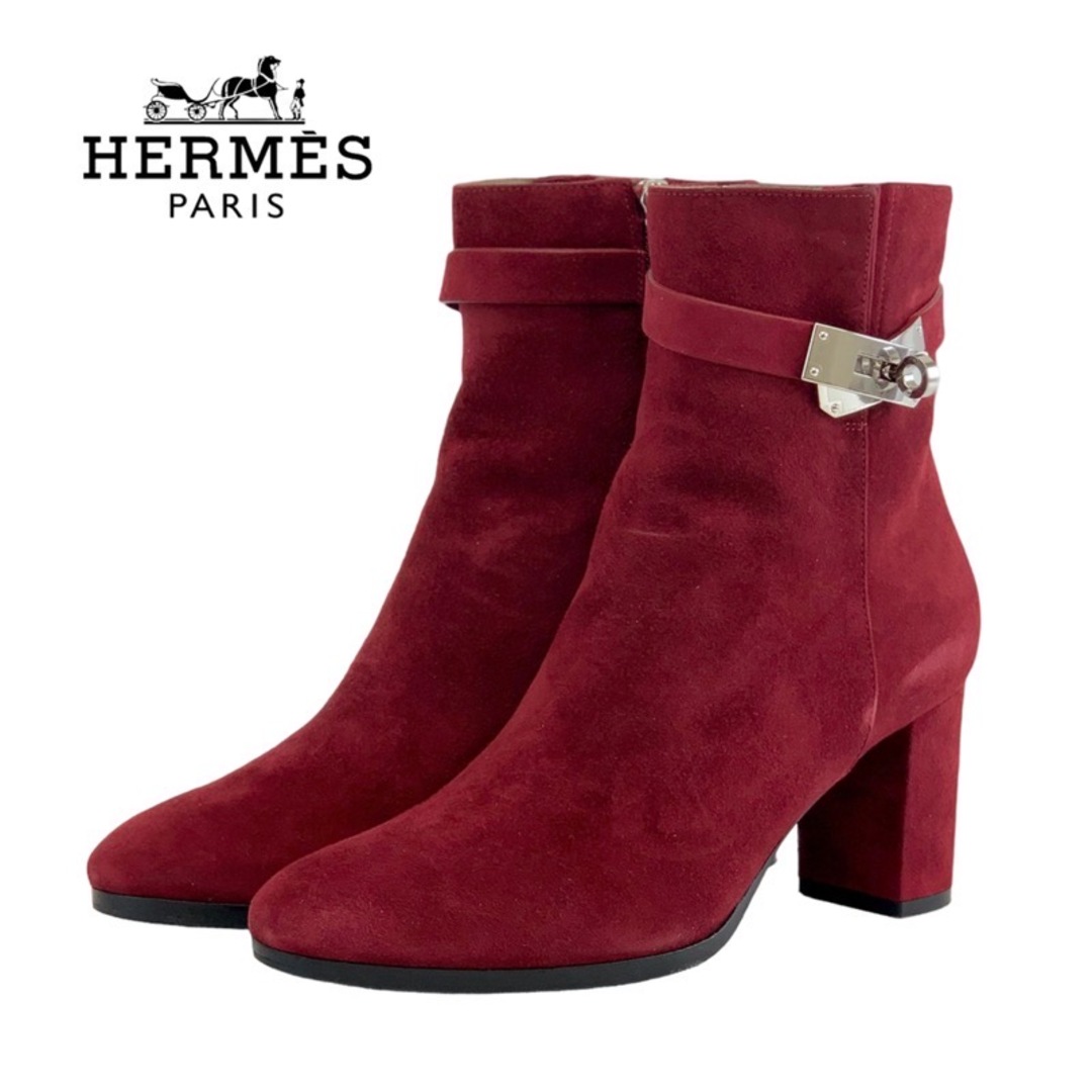 Hermes(エルメス)のエルメス HERMES サンジェルマン ブーツ ショートブーツ 靴 シューズ スエード レッド系 シルバー ケリー金具 レディースの靴/シューズ(ブーツ)の商品写真