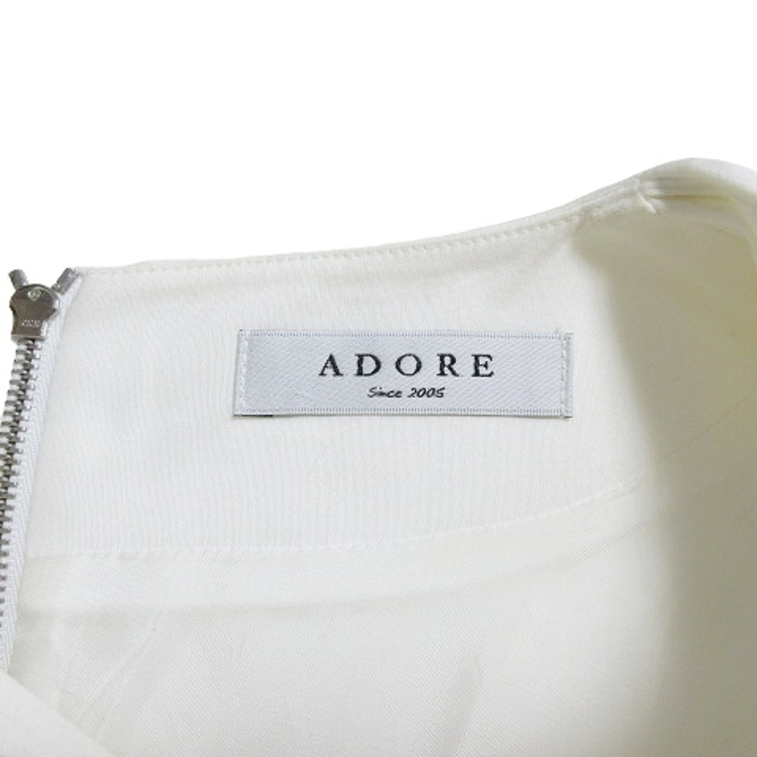 ADORE(アドーア)のアドーア ワンピース ひざ丈 半袖 ビーズ 千鳥格子 チュール 白 IBO53 レディースのワンピース(ひざ丈ワンピース)の商品写真