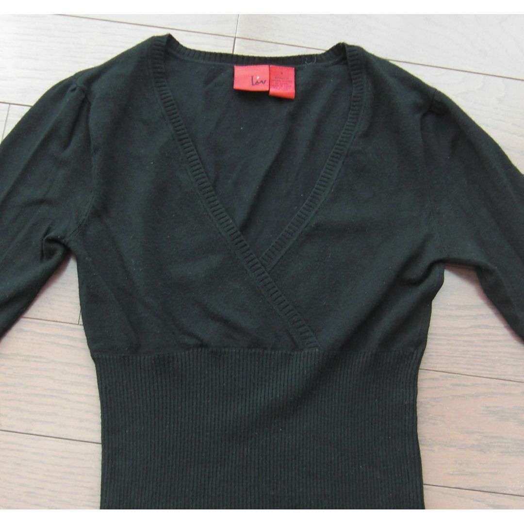 ハイウエスト リブ カシュクールニット 七分袖 黒 S  レディースのトップス(ニット/セーター)の商品写真