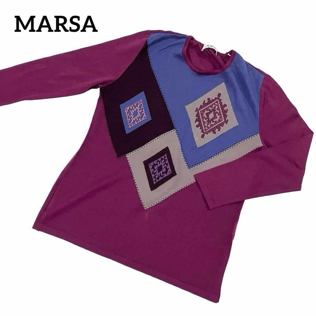 A160 MARSA マーサ レナウン カットソー ニット 長袖 紫系 Uネック レディースのトップス(カットソー(長袖/七分))の商品写真