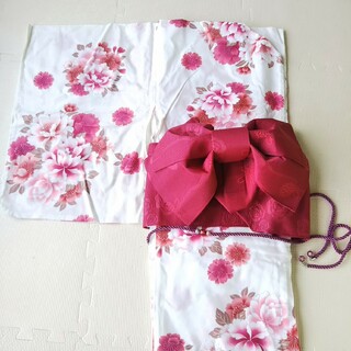 レディース 浴衣 牡丹 八重桜 白 ピンク 赤(浴衣)