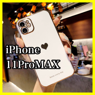 iPhone11ProMAXケース　ホワイト　ハート　可愛い　韓国　大人気(iPhoneケース)