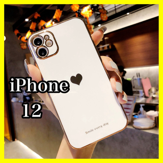 iPhone12ケース　ホワイト　ハート　カバー　シンプル　可愛い　韓国　大人気(iPhoneケース)
