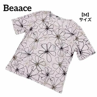 A161 【美品】 Beaace ビーアス カットソー Tシャツ 花柄 桃色 M(カットソー(半袖/袖なし))