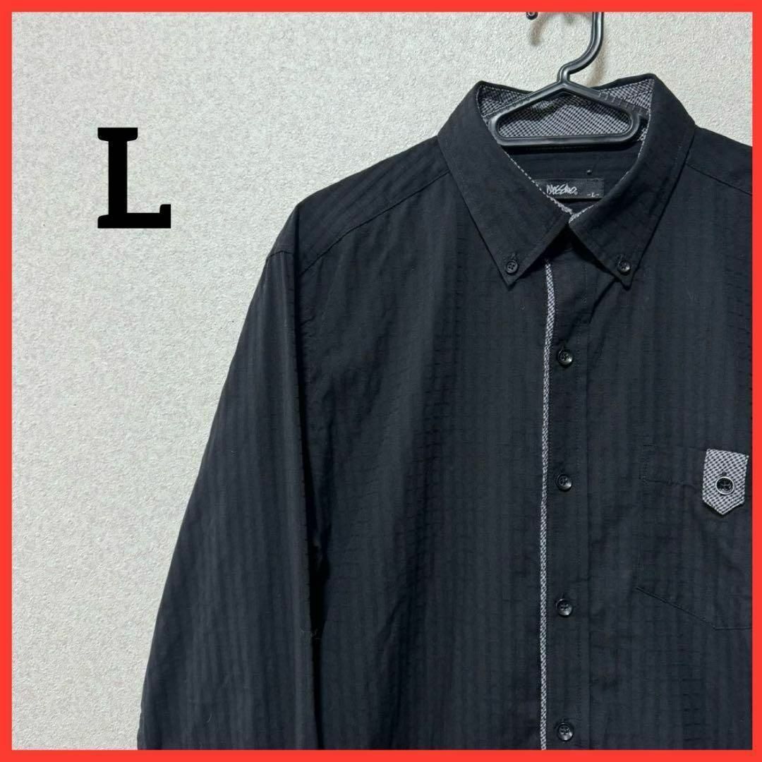 【大人気】ボタンダウンシャツ カジュアルシャツ 長袖シャツ チェック 無地 黒 メンズのトップス(シャツ)の商品写真
