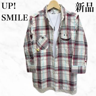 アップスマイル(UP SMILE)のUP SMILE チェックシャツ　七分袖シャツ　麻シャツ　リネンシャツ(シャツ)