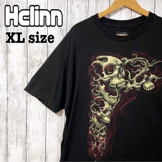 Hclinn スカル 骸骨 ドクロ オーバーサイズ Tシャツ 半袖 黒 海外古着(Tシャツ/カットソー(半袖/袖なし))