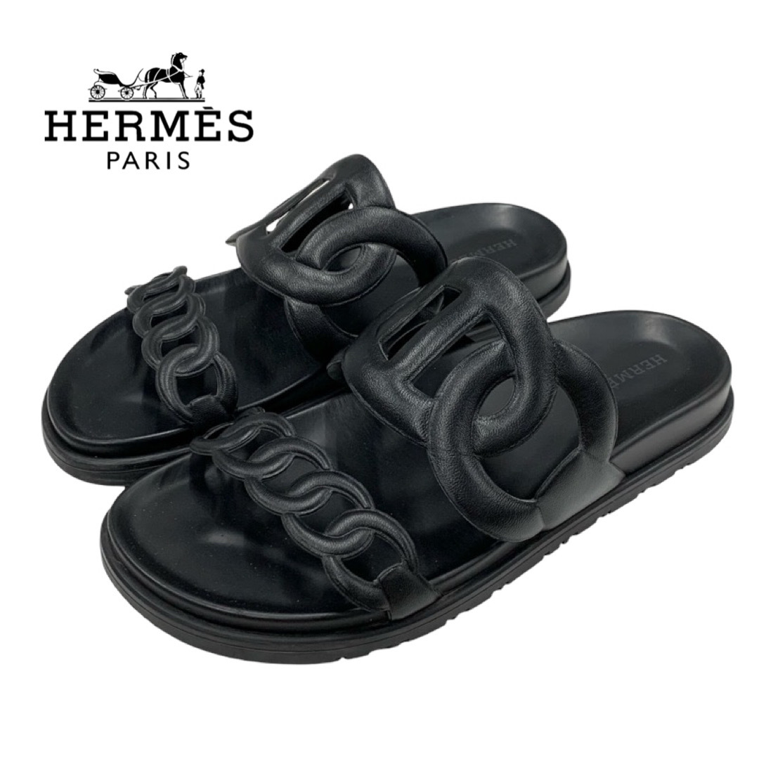 Hermes(エルメス)のエルメス HERMES エクストラ サンダル 靴 シューズ レザー ブラック 黒 フラットサンダル シェーヌダンクル レディースの靴/シューズ(サンダル)の商品写真