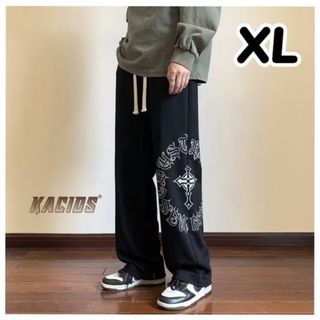 【数量限定！】メンズ　黒　XL　クロスパンツ　ブラック　ヒップホップ　秋冬　韓国(ワークパンツ/カーゴパンツ)