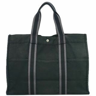 エルメス(Hermes)の本物 エルメス HERMES フールトゥ GM トートバッグ ハンドバッグ キャンバス ブラック グレー Fourre Tout バッグ 中古(トートバッグ)