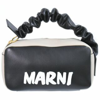 マルニ(Marni)の本物 マルニ MARNI ロゴ ハンドバッグ レザー ブラック ベージュ バッグ 中古(ハンドバッグ)