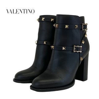 ヴァレンティノ(VALENTINO)のヴァレンティノ VALENTINO ブーツ ショートブーツ 靴 シューズ レザー ブラック 黒 ゴールド ロックスタッズ(ブーツ)