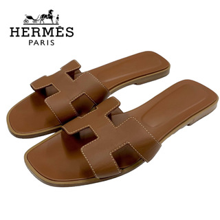 Hermes - エルメス HERMES オラン サンダル 靴 シューズ レザー ブラウン フラットサンダル