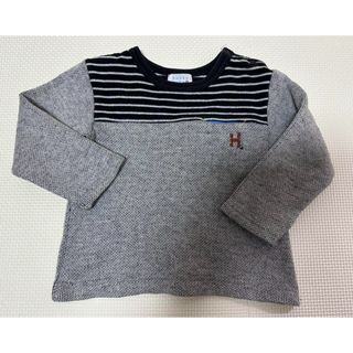 ハッカベビー(hakka baby)の【ハッカベビー】長袖トレーナーシャツ　ボーダー　グレー 90cm(Tシャツ/カットソー)