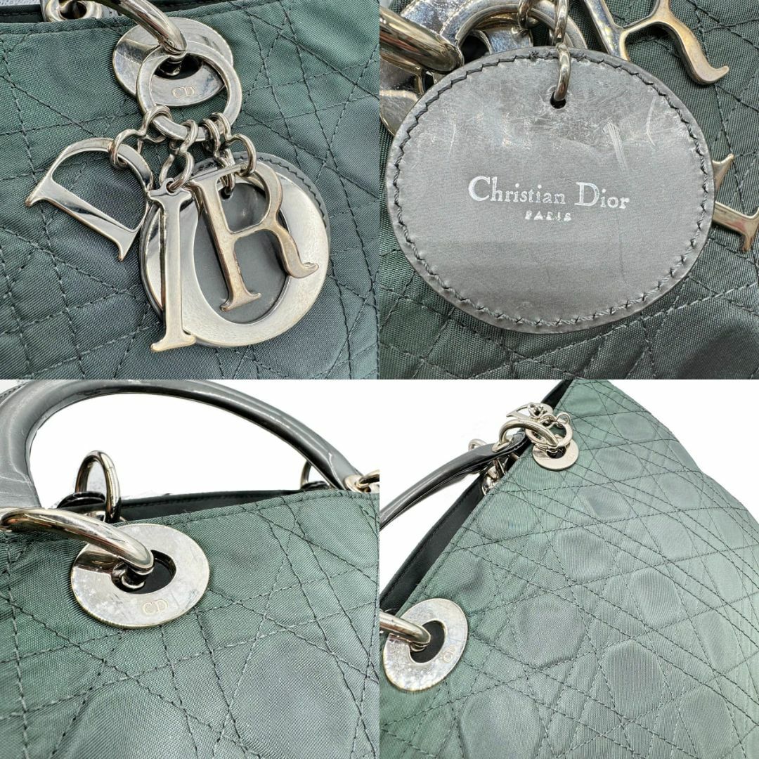 Christian Dior(クリスチャンディオール)のDior ディオール レディディオール カナージュ ラージ ナイロン カーキ グレー シルバー金具 S金具 RU1010 ハンドバッグ 2WAYバッグ ショルダーバッグ レディース レディースのバッグ(ショルダーバッグ)の商品写真