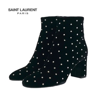 サンローラン(Saint Laurent)のサンローラン SAINT LAURENT ブーツ ショートブーツ 靴 シューズ ベロア ブラック 黒 ラインストーン(ブーツ)