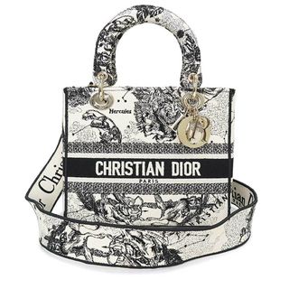 クリスチャンディオール(Christian Dior)のクリスチャンディオール Lady D-Lite ミディアム ショルダー ハンドバッグ 刺繍 トワル ドゥ ジュイ ゾディアック エンブロイダリー ラテ ブラック 黒 ゴールド金具 M0565ORHZ Christian Dior（未使用　展示品）(ハンドバッグ)