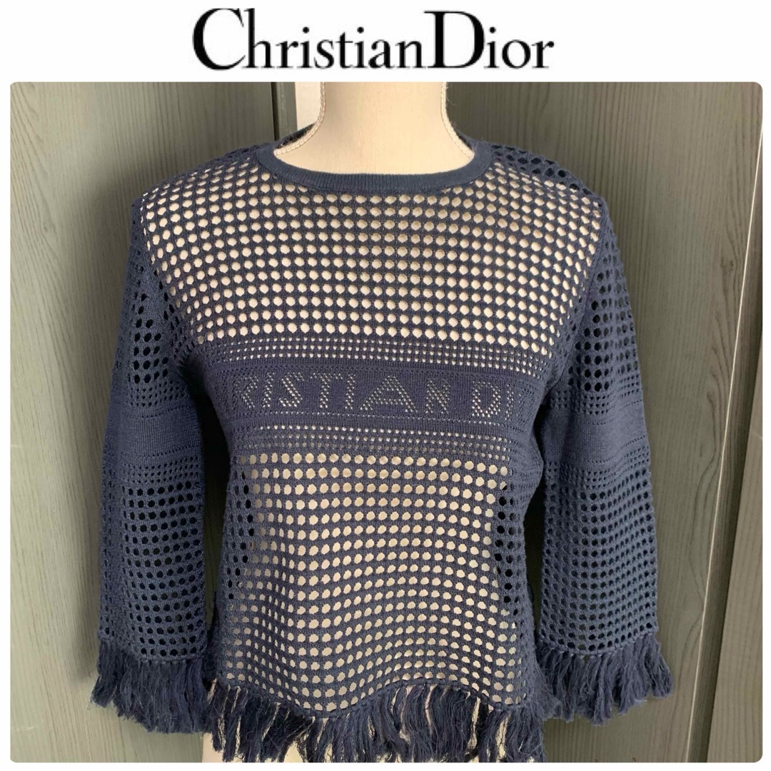 Christian Dior(クリスチャンディオール)の美品　ディオール　ネイビーリネン　ロゴ　セーター レディースのトップス(ニット/セーター)の商品写真