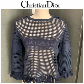 クリスチャンディオール(Christian Dior)の美品　ディオール　ネイビーリネン　ロゴ　セーター(ニット/セーター)