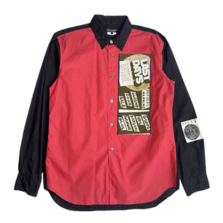 COMME des GARCONS HOMME PLUS - コムデギャルソンオムプリュス 2008AW 長袖切替ワッペンシャツ 赤 × 黒