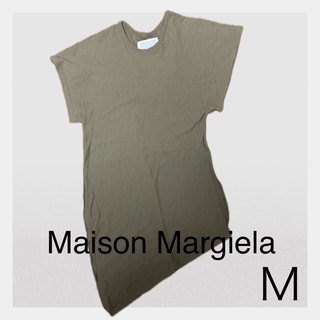 マルタンマルジェラ(Maison Martin Margiela)の【美品】イタリア製　メゾンマルジェラ アシンメトリーTシャツ　アシメ　カーキ　M(Tシャツ(半袖/袖なし))