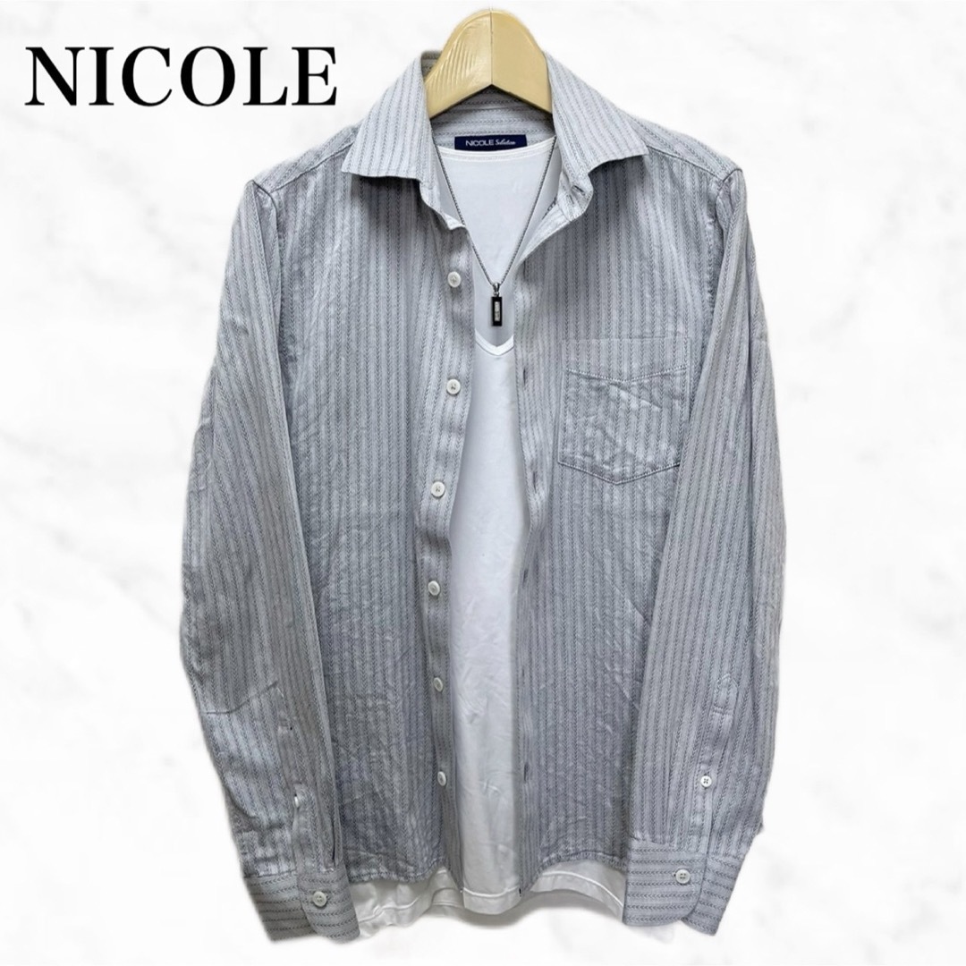 NICOLE(ニコル)のNICOLE selection ストライプシャツ　カッターシャツ　グレー メンズのトップス(シャツ)の商品写真