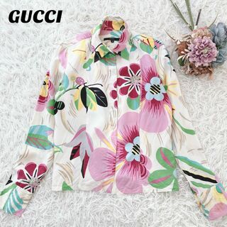 Gucci - GUCCI ブラウス フローラ シルク 100％ 長袖シャツ 花柄 ホワイト