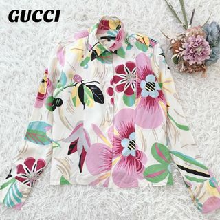 グッチ(Gucci)のGUCCI ブラウス フローラ シルク 100％ 長袖シャツ 花柄 ホワイト(シャツ/ブラウス(長袖/七分))