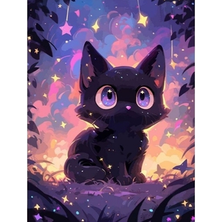 1553 ダイヤモンドアート 猫 黒猫 ダイヤモンドアートキット(アート/写真)