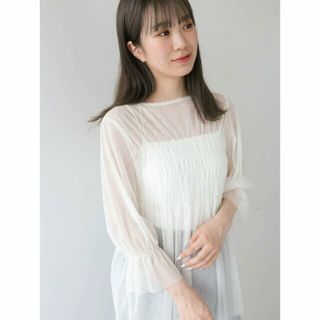 グリーンパークス(green parks)の【エクリュー】チュールシャーリングチュニック 24SS/シアー/透け感/夏/ブラウス/体型カバー(カットソー(長袖/七分))