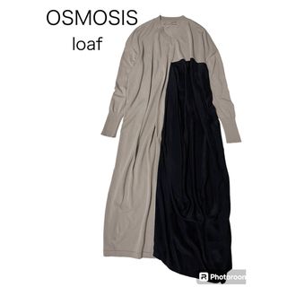 OSMOSIS - オズモーシスロフ　アシンメトリーニットワンピース　ベージュ×黒　バイカラー　配色